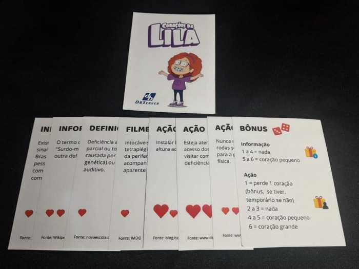 Imagem das cartas do jogo Corações da Lila