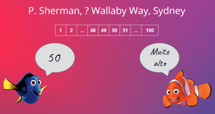 Dory diz "50" e Marlin diz "muito alto"